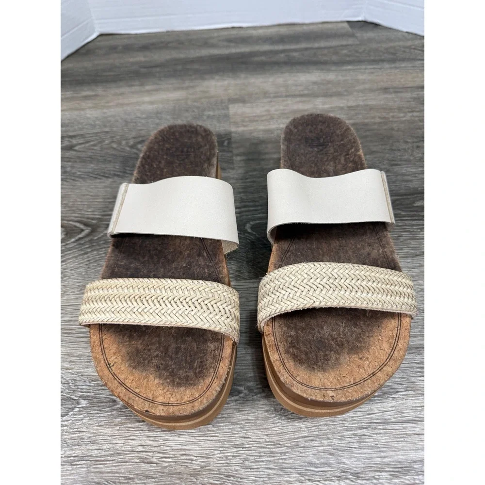 Reef‎ Cushion Vista Hi Platform Slide Sandals Cream Tan Woven Straps Womens 11